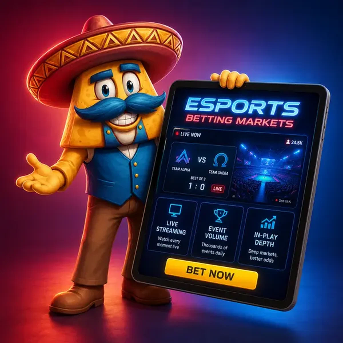 El Ranchero presenta mercados de apuestas de esports en tablet en la arena de juego de Casinacho