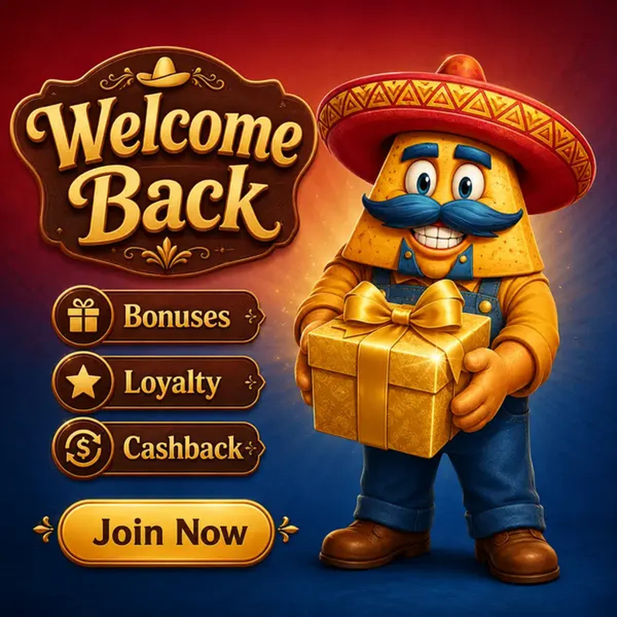 La mascota El Ranchero presentando regalo de bienvenida a jugadores que regresan a Casinacho al iniciar sesión
