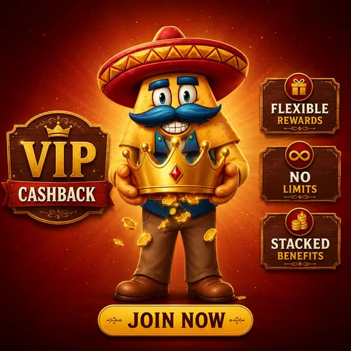 El Ranchero presenta corona VIP con recompensas de bono en el salón de fidelidad de Casinacho