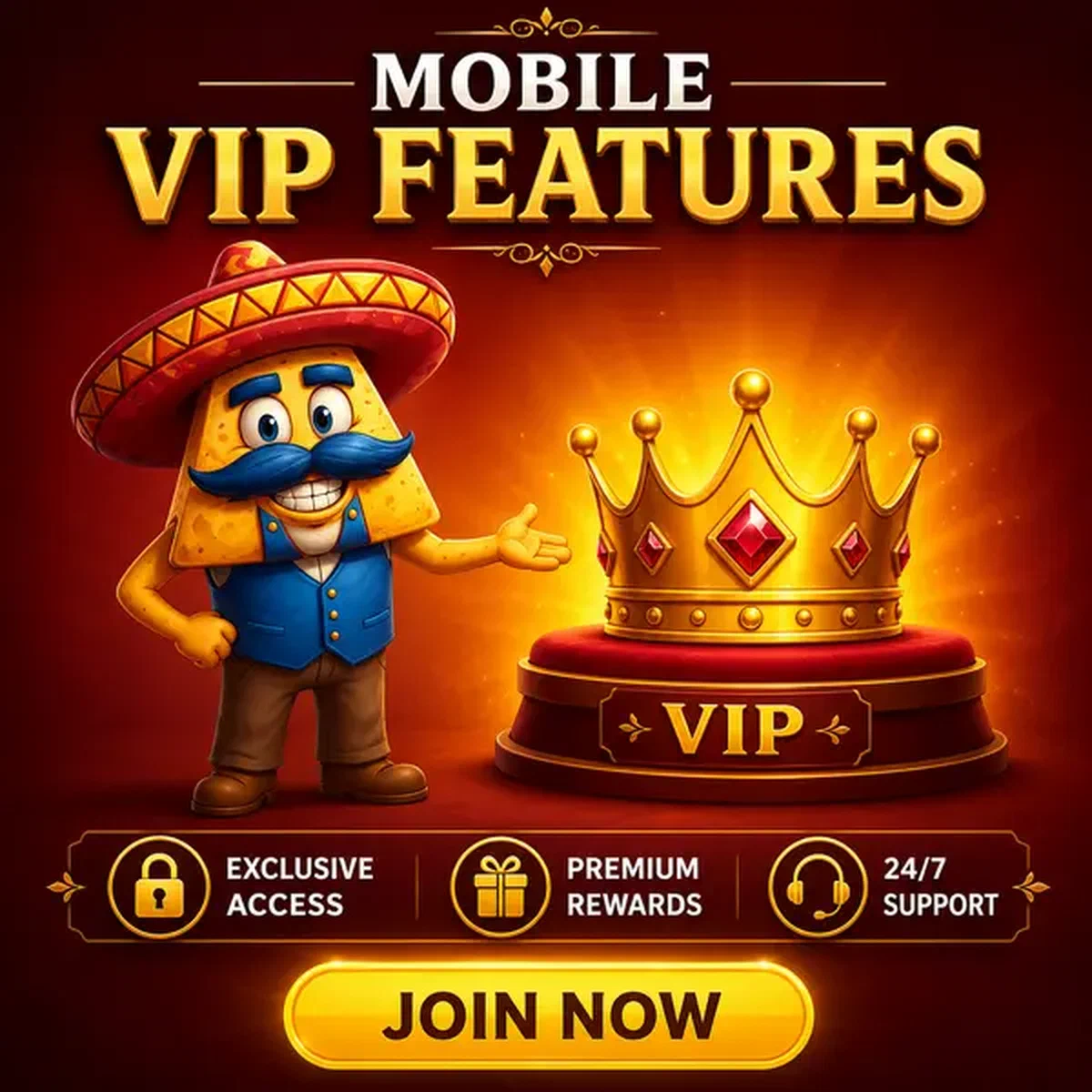 El Ranchero señala hacia una corona dorada en el portal de la app de Funciones VIP y Premium Móviles