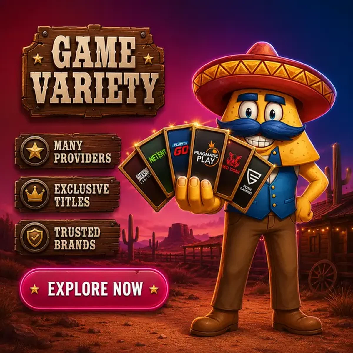 El Ranchero mostrando diversos proveedores de software en Casinacho con fichas de juego brillantes